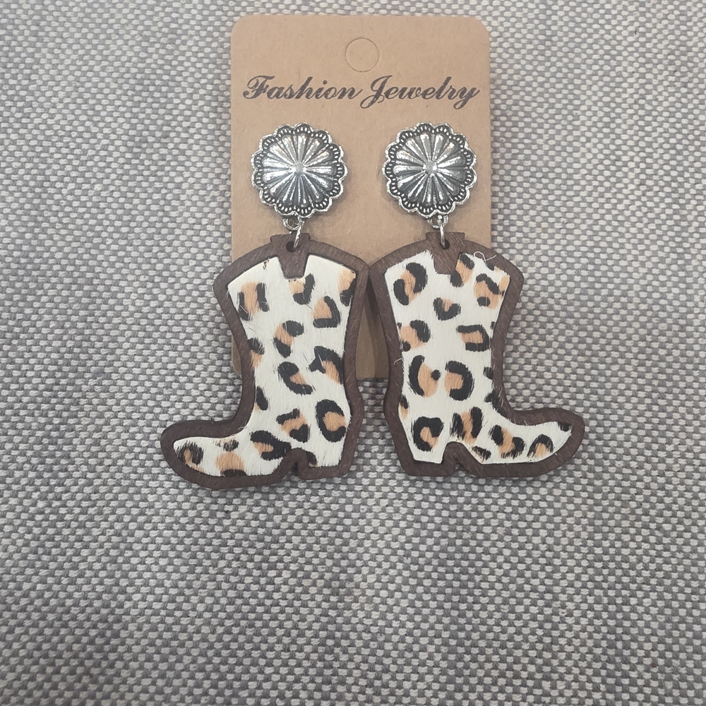 Leopard Print Boot Earrings